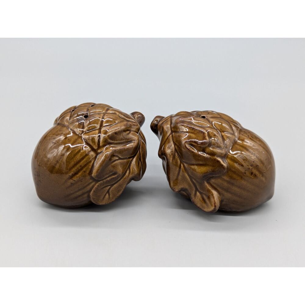JCPenney Chris Madden Vintage Ceramic Brown Acorn Salt and Pepper Shakers